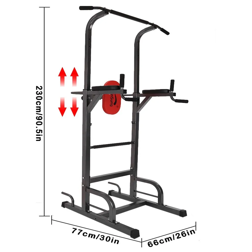 

MultiFunction Height Adjustable Power Tower w/Backrest Workout Dip Station Pull Up Bar Stand Fitness Strength Training Equipment