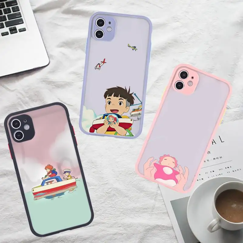 

Ponyo on The Cliff Phone Case For iPhone 13 12 11 Mini Pro XR XS Max 7 8 Plus X Matte transparent Gray Back Cover