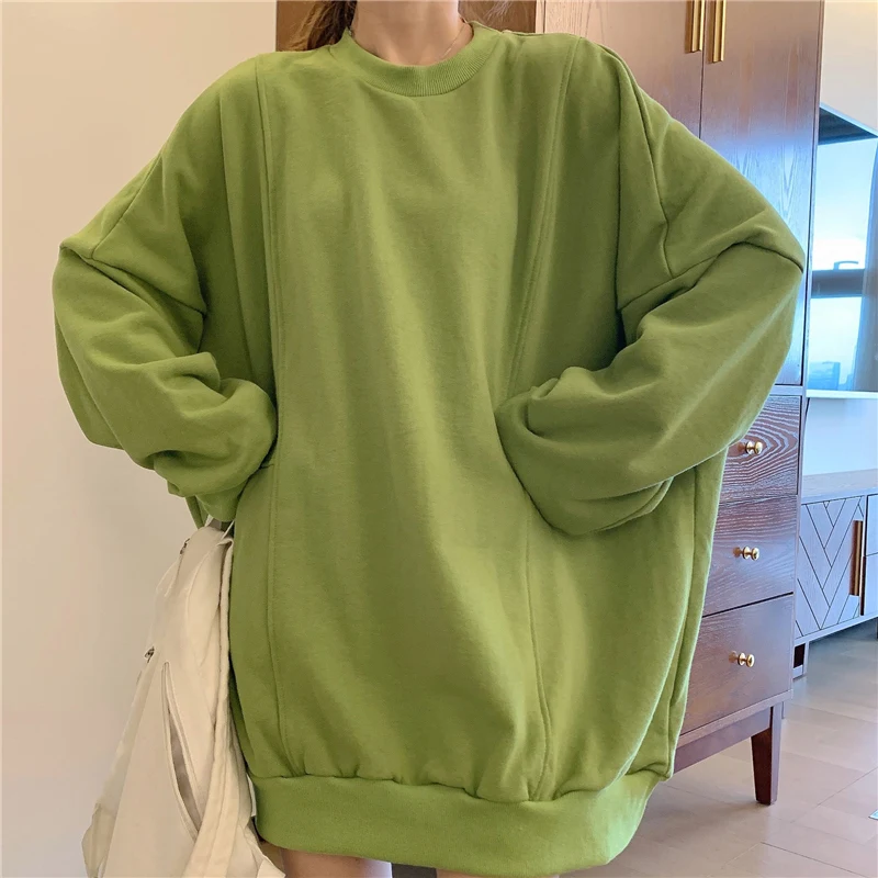 

Waitmore Sweater Women's Autumn and Winter Ins Loose Korean Style Boyfriend Idle Style plus Velvet Thickened Hoodless Vetiver