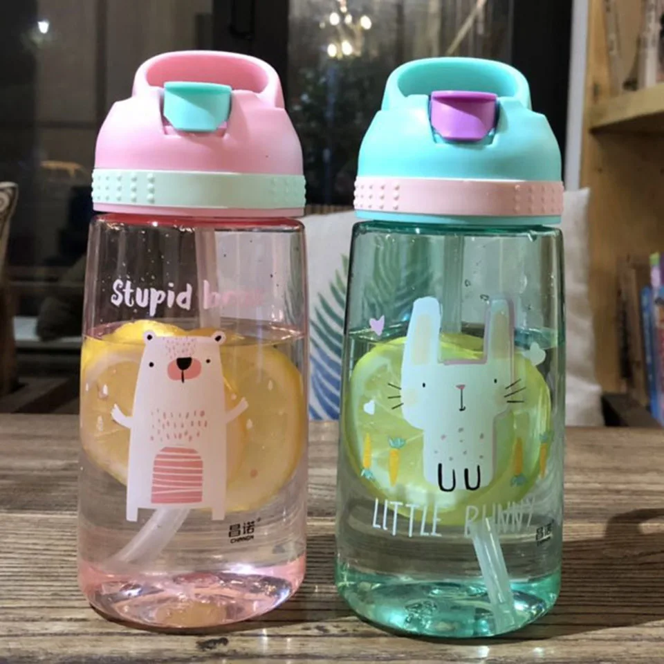 450 мл Милая бутылка для воды с соломинкой Спорт Путешествия пластиковая дети