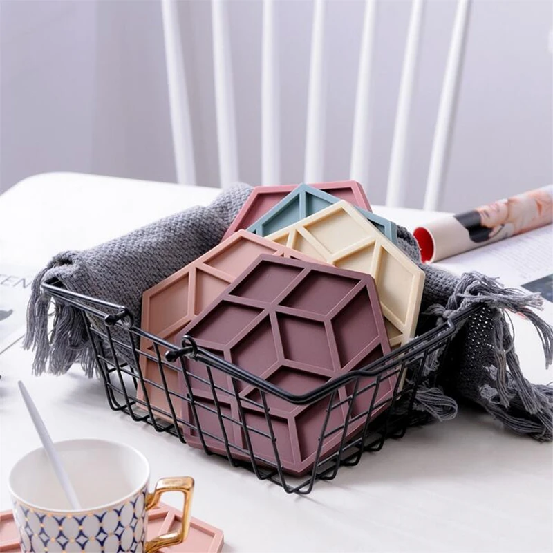 

1PC Silicone Tableware Insulation Mat Coaster Cup Hexagon Mats Pad Heat-insulated Bowl Placemat Home Decor Desktop
