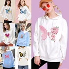 Белая толстовка с принтом бабочек, Женский Топ с длинным рукавом, осенняя толстовка с круглым вырезом, повседневные женские свободные модные толстовки, пуловер
