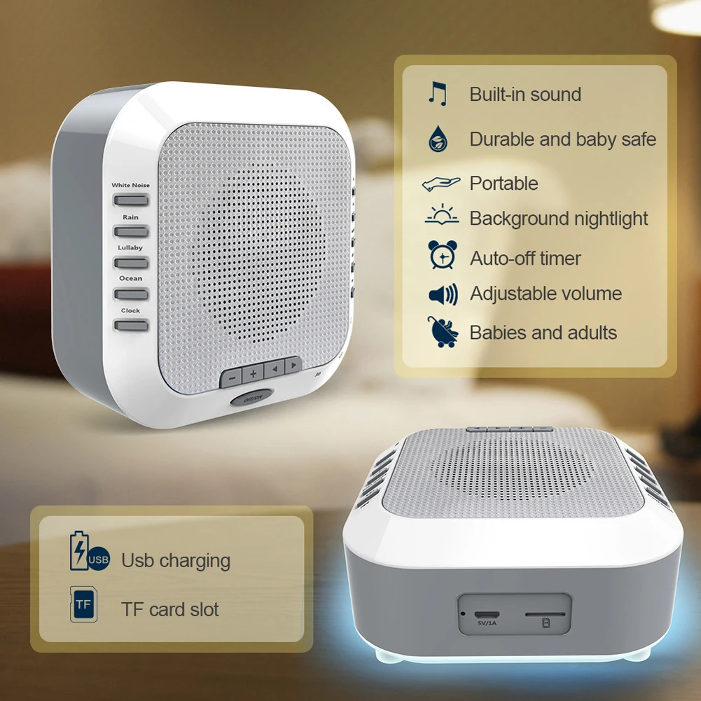 

Travel USB Rechargeable Natural Nightlight White Noise Soothing Relaxation Lullaby Office Sleep Sound Machine Rain Baby For Kids