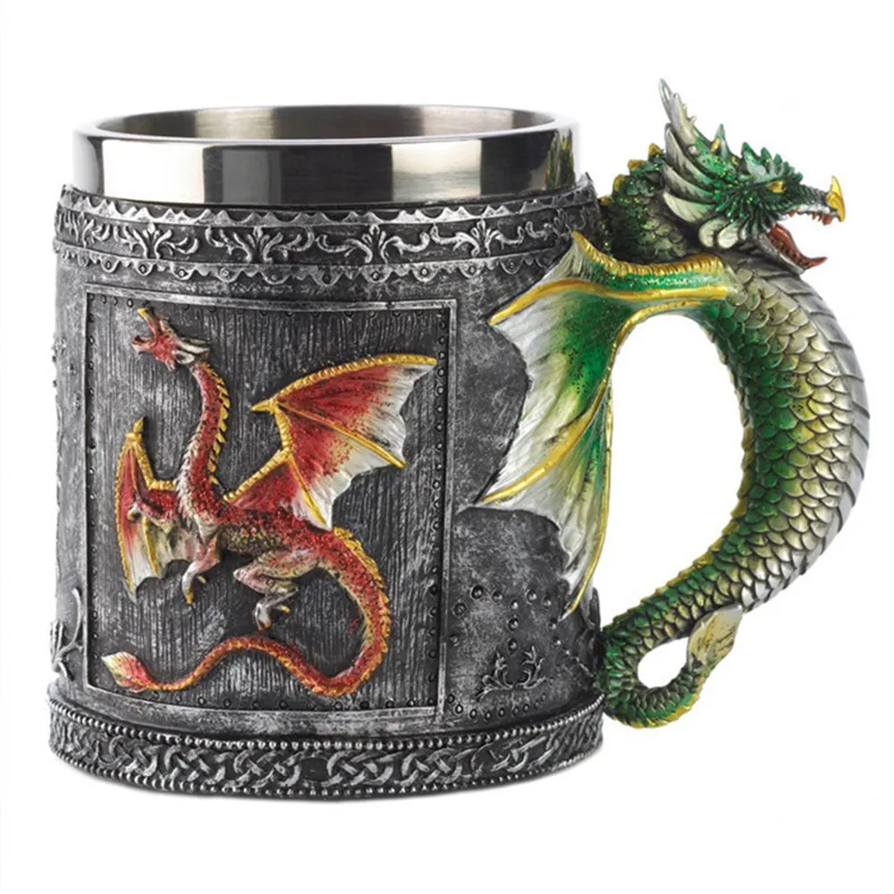 

3D Coffee Mug Multi-Functional Coffee Cups Reusable Dragon Coffee Mug Beer 450ML Cup Wall Stainless Steel Resin Dragons Gift Cup