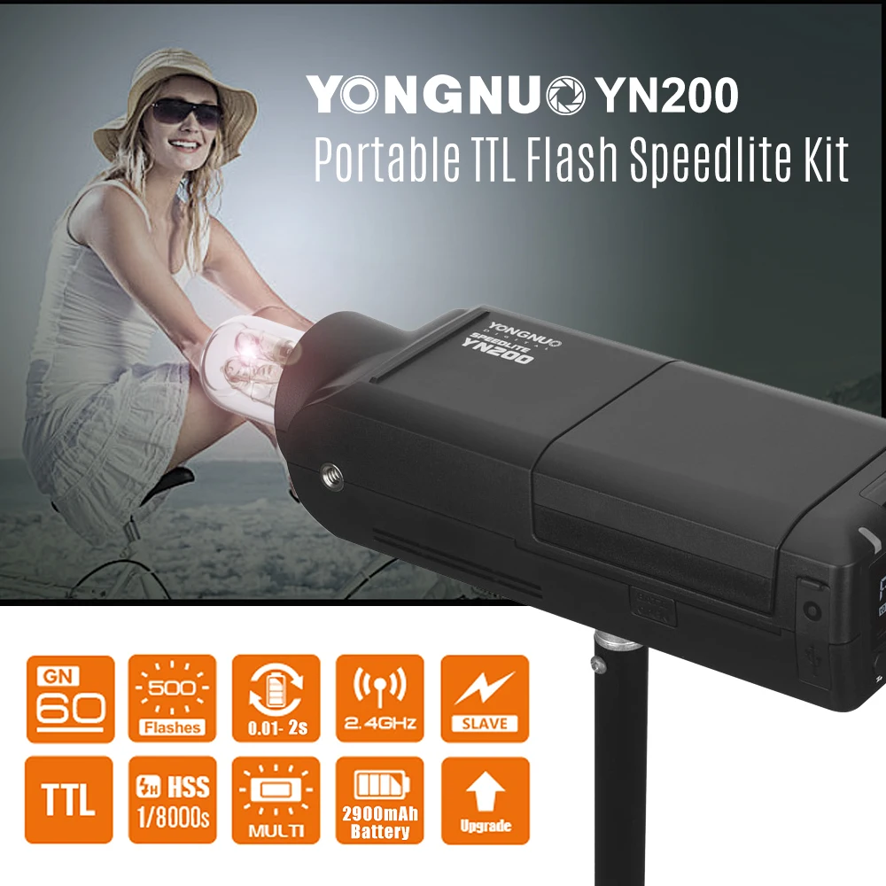 Купить Светодиодная лампа для видеосъемки YONGNUO YN200 TTL Вспышка Speedlite комплект YN 200 вспышка светильник + Батарея 200W GN60 1/8000s HSS 5600K для Canon Nikon Sony DSLR Камера