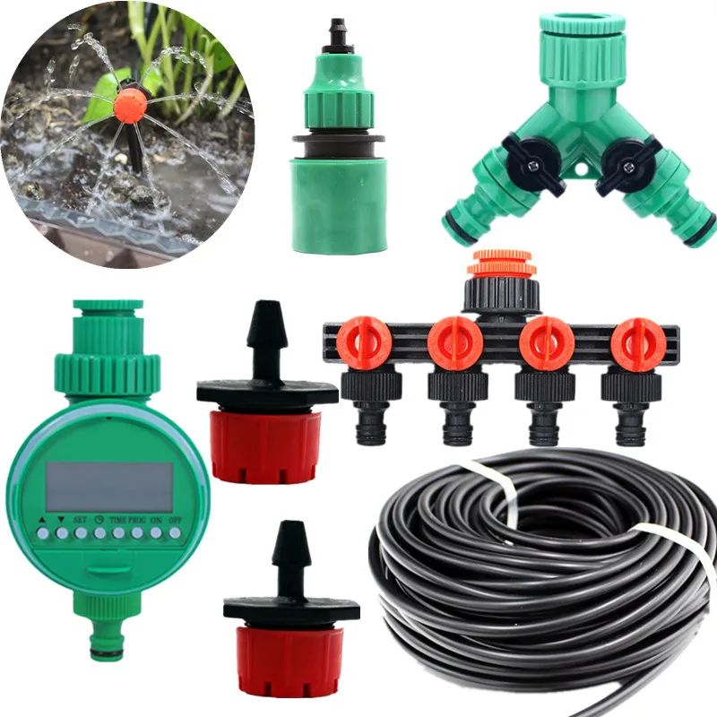 

5-40m Automatic Watering Kits Adjustable Dripper With 1/4" Microtubing 2-Ways Hose Splitter Garden Watering Tools Drip Fittings