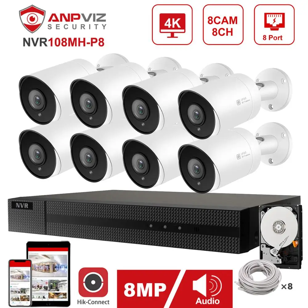 Камера видеонаблюдения 8 каналов 4K POE NVR Мп P2P IP жесткий диск 2 ТБ|Система