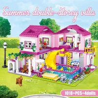 1018Pcs DIY Friends House Building Blocks Villa Garden Figures Swimming Pool uilding Blocks Toys Bricks For Girls Birthday Gift