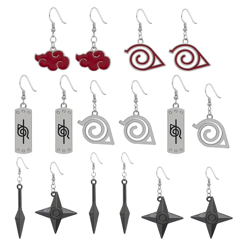 

Аниме Реквизит ювелирные изделия Konoha серьги для женщин Akatsuki Red Cloud серьги-обручи ниндзя дротики висячие серьги Поклонники креативный подаро...