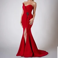 xiangxi red mermaid evening dress 2020 satin one shoulder side split backless party wear prom dresses formal gowns vestidos