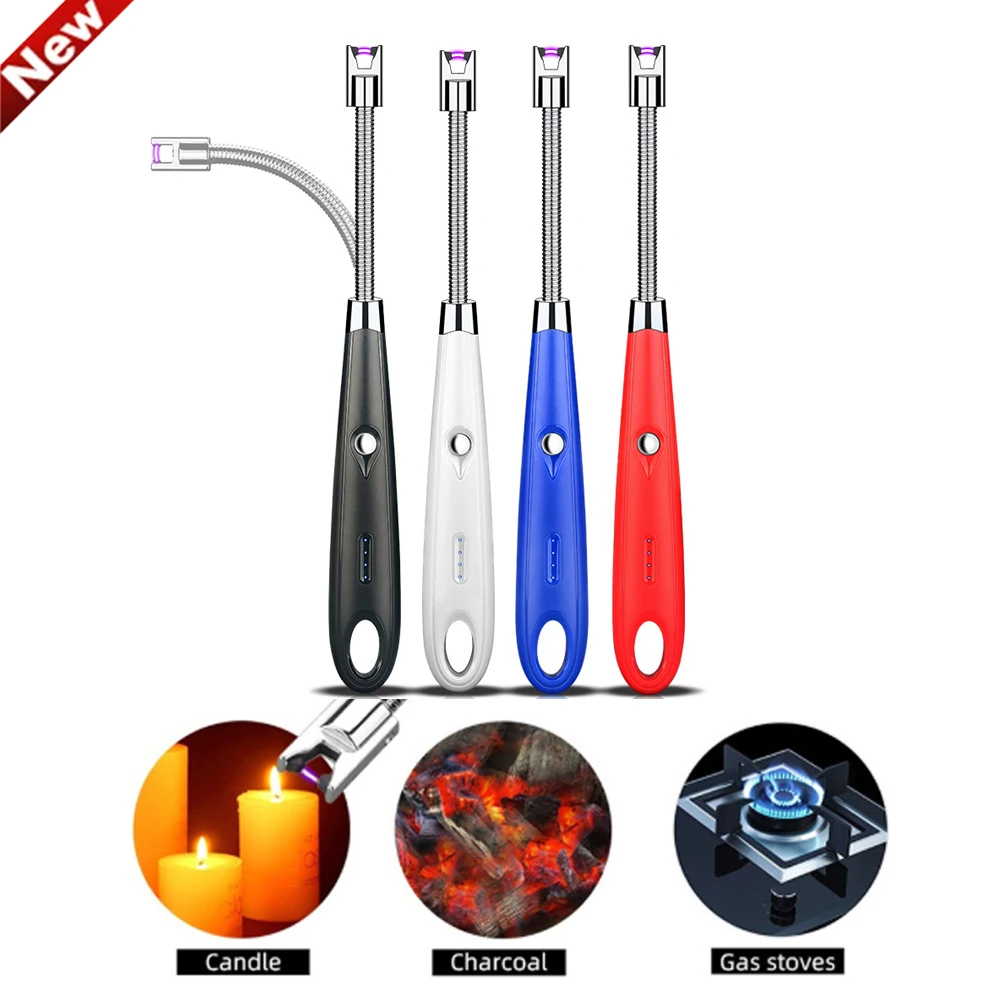 

Windproof LED Lighter USB Electric Rechargeable Long BBQ Kitchen Gas Stove Lighter Plasma Arc Flameless Candle Lighters Outdoor