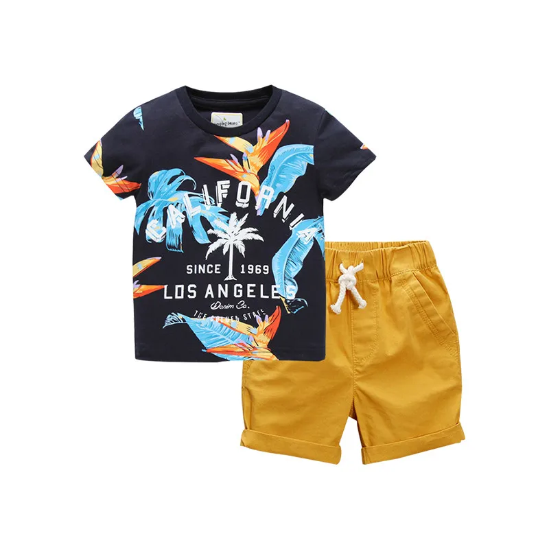

Jumping Meters New Summer Outwear Boys Clothing Sets Hot Selling Outfits For Children's Cotton Suits Print Kids Top + Shorts Set