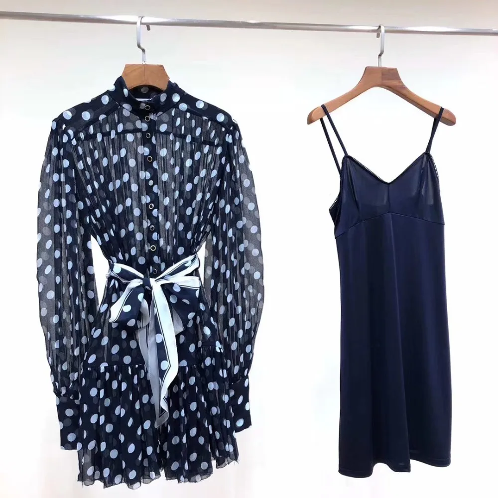 100% шелковое женское винтажное синее волнистое однобортное модное платье из