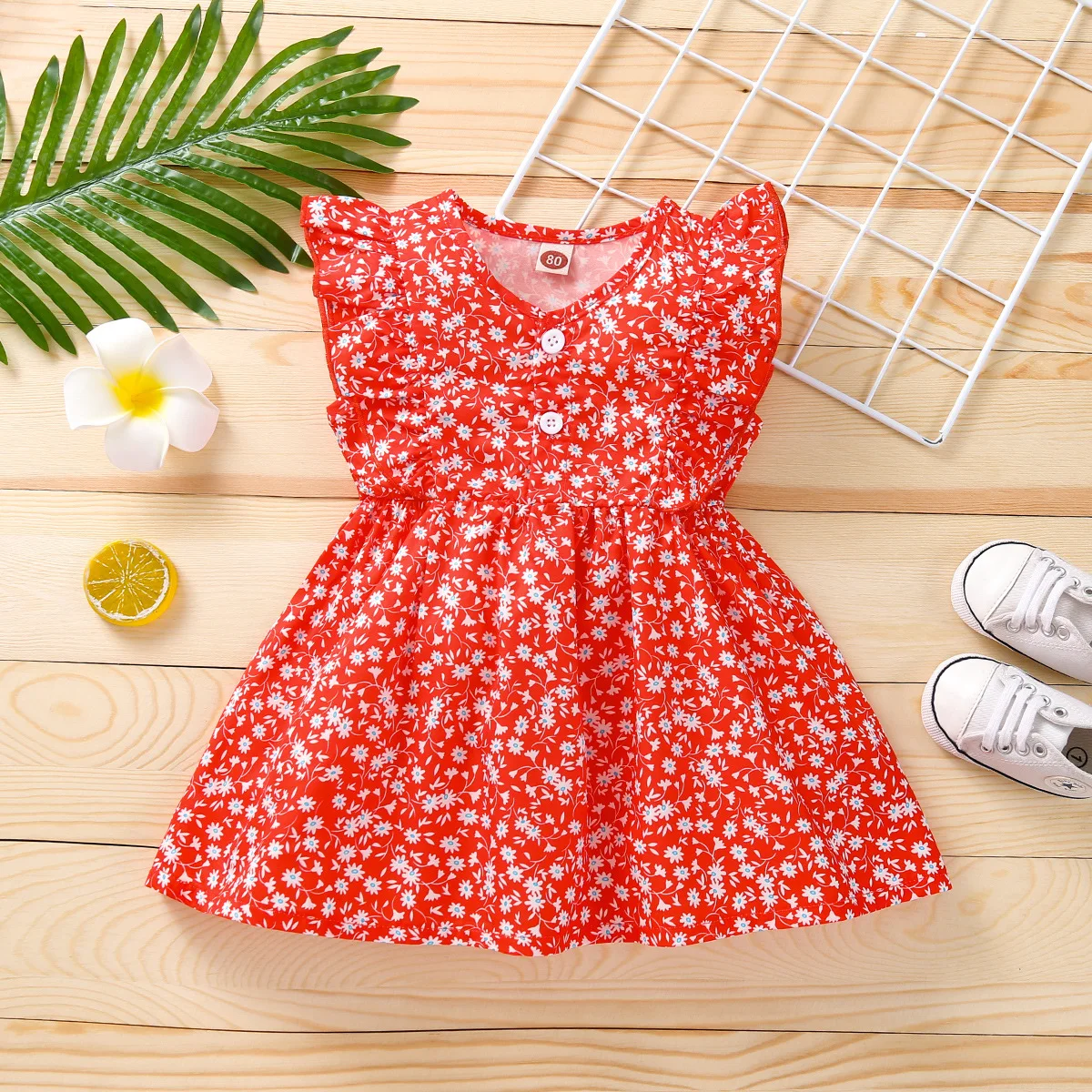 

Платье принцессы для маленьких девочек, детское винтажное платье с цветочным принтом, детские кружевные повседневные платья с лямкой на ше...