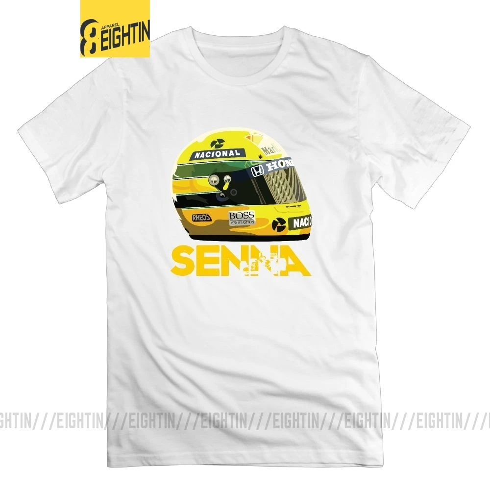 Ayrton Senna гоночный шлем для мужчин новинка футболка большой размер короткий рукав подарок футболки из хлопка с круглым вырезом - Цвет: Белый