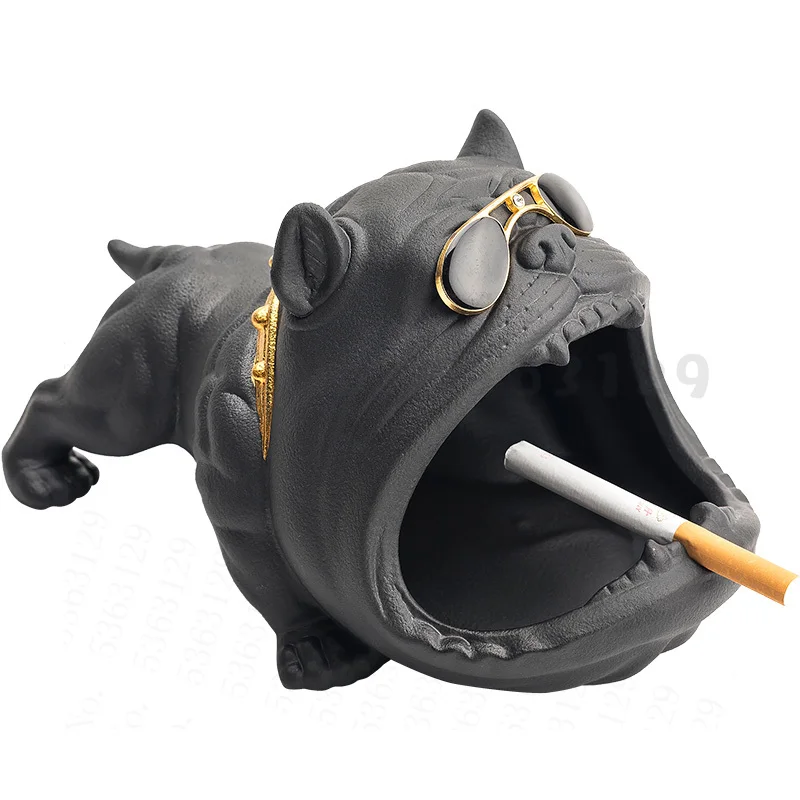 

Ceramic Household Cartoon Glasses Dog Cigar Ashtray Bulldog Windproof Large Capacity Animal Car Ashtray Living Room Home Decor