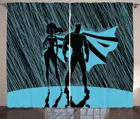 Супергерои занавески силуэт супергероя пары позирует под дождливую ночь иллюстрация защитника окно гостиной спальни