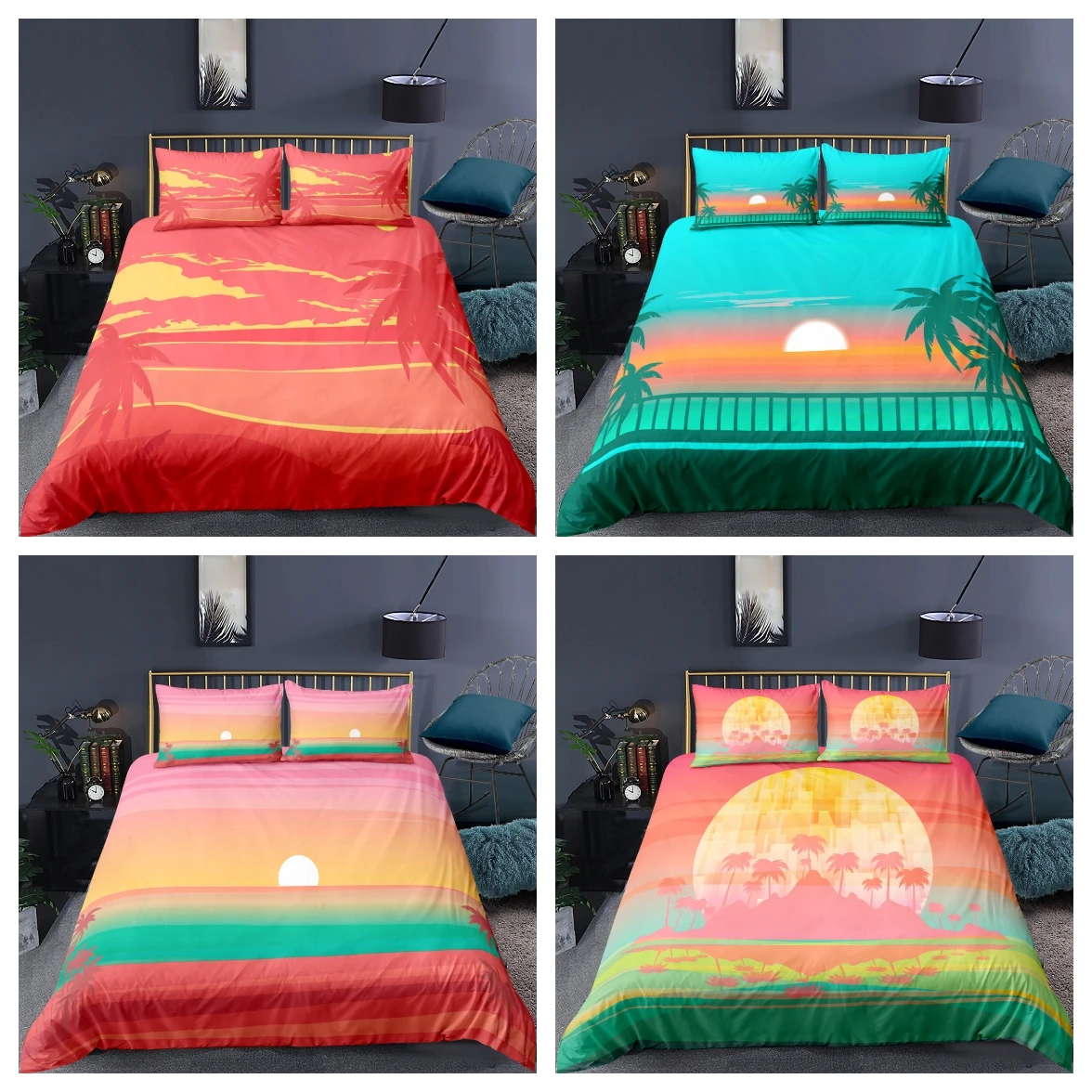 

2021 New Design 3d Digital Beach Printed Duvet Cover Set 1 Quilt Cover + 1/2 Pillowcases Single Twin Double Full Queen King