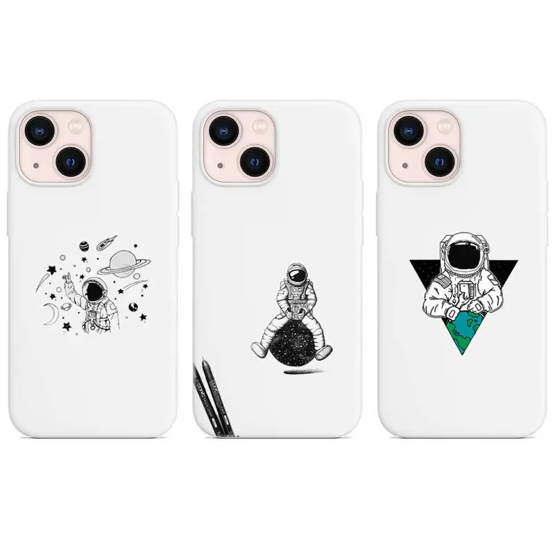 

Astronaut animation cute Phone Case for iphone 13 12 XS 11 pro max mini SE 2020 6 6s 7 8 plus X XR cases candy color white funda