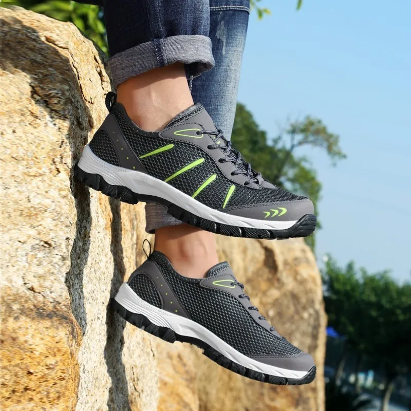 Мужская альпинистская обувь для пеших прогулок сетчатая дышащая на шнуровке