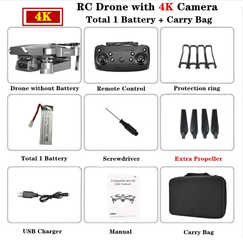 4K Carry Bag 1B E68 Радиоуправляемый Дрон 4K HD камера wifi FPV Квадрокоптер складной Радиоуправляемый вертолет Квадрокоптер мини дроны VS E58 SG901 E520 Дрон игрушка подарок - Цвет: 4K Carry Bag 1B