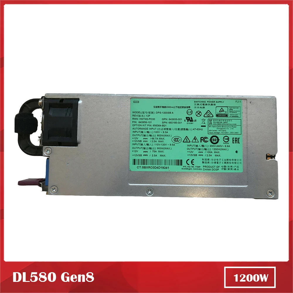 100% Test for  Power Supply for DL580 Gen8 G8 DPS-1200SB A 643933-001 643956-001 660185-001 1200W Work Good