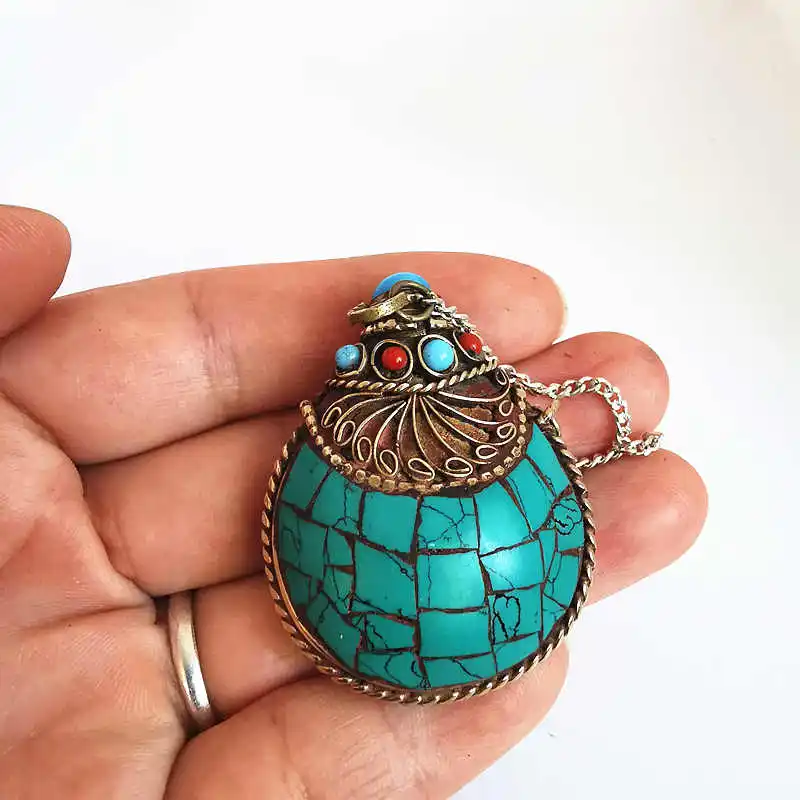 Тибетские ремесла непальская ручная инкрустированная Бирюзовая камень