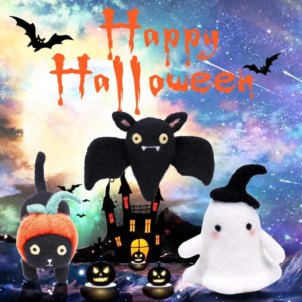 

KAOBUY Needle Felting Starter Kit With 7Pcs Photo Instructions, Make Pumpkin, Black Cat, Black Bat And Ghost For Halloween