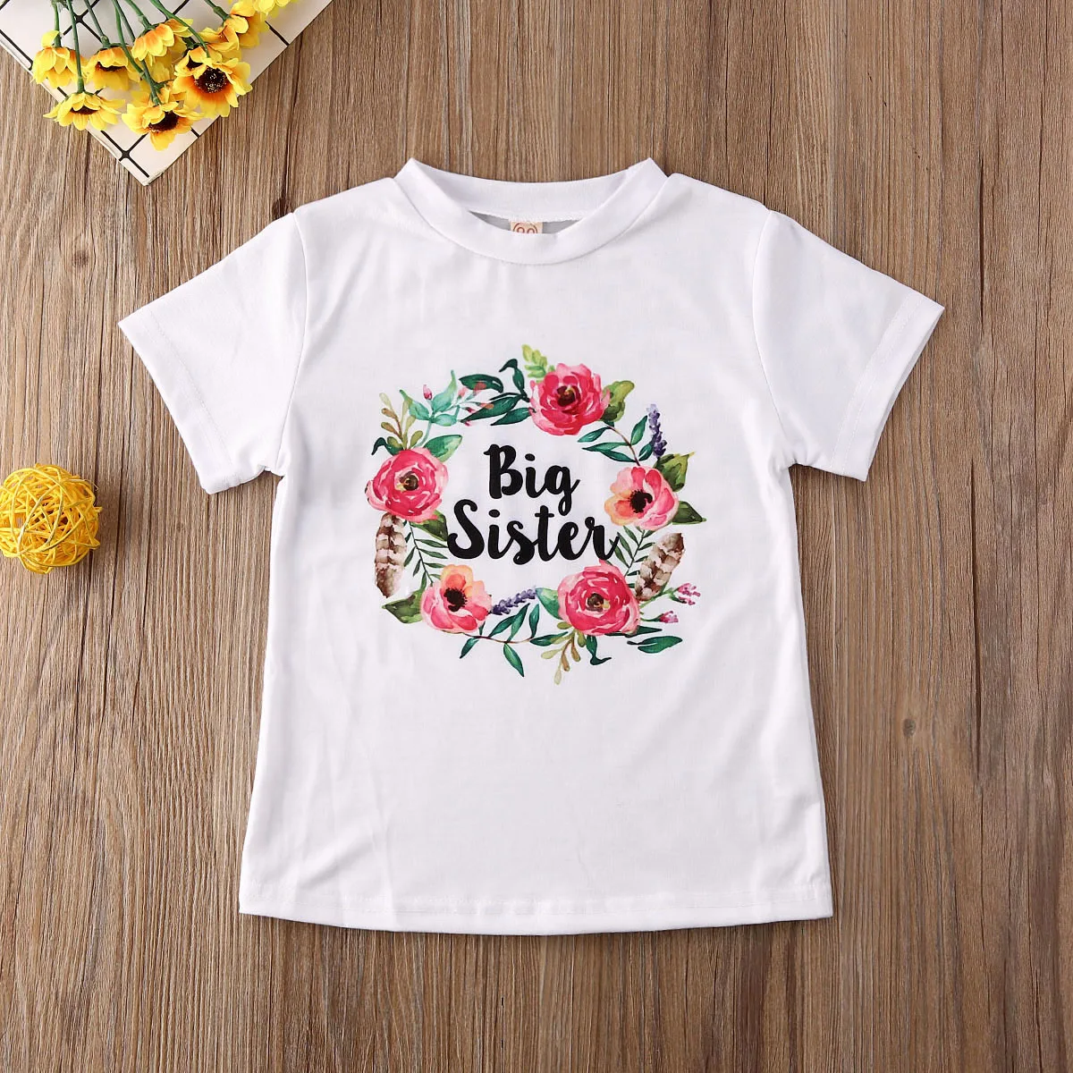 Одинаковая футболка с цветочным рисунком для маленьких девочек крупных сестер
