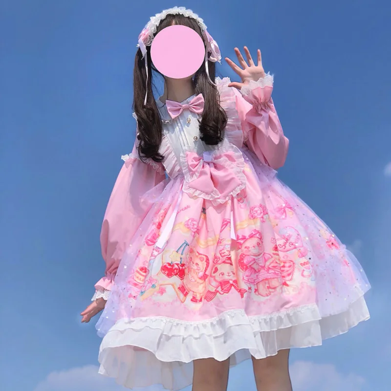 

Платье принцессы с длинным рукавом и принтом в виде милого медведя