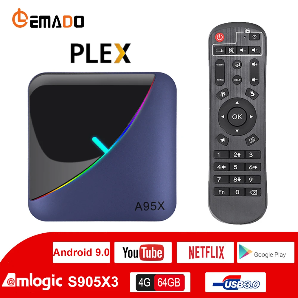 ТВ приставка LEMADO A95X F3 Android 9 0 Amlogic S905X3 8K Netflix 4G 64G HDMI 2 & 5G wifi USB 3 RGB светильник tv