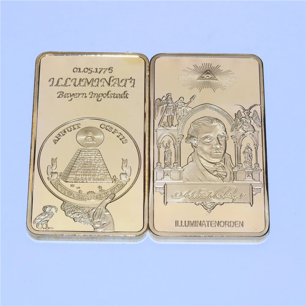 Редкая подсветка масонский френмасон бар 24k золотой плакированный слиток 30