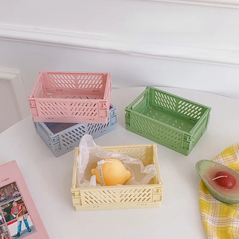 

Household Storage Box Collapsible Crate Plastic Folding Storage Box Basket Utility Cosmetic Container Desktop Organization