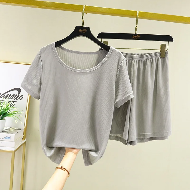 Домашний костюм из вискозы с коротким рукавом женская летняя Пижама большого