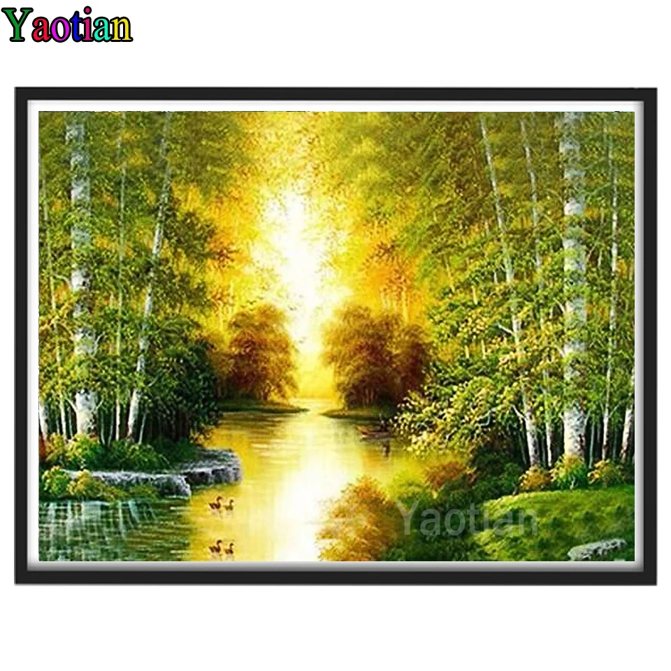 

Полноразмерная Алмазная картина «зеленое дерево, лес, озеро», пейзаж, 5D алмазная вышивка «сделай сам», распродажа, мозаичная картина Стразы