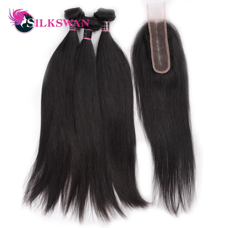 Ким K 2x6 Кружева Закрытие Silkswan волосы перуанские Волосы remy пряди с закрытием волосы пряди для черный Для женщин глубокий средняя часть