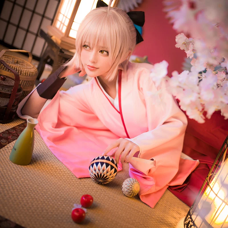 Аниме FGO Fate Grand Order Sakura Saber Okita Souji Kendo Uniform Косплей Костюм Полный комплект кимоно