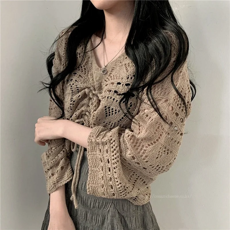 Женский пуловер свободного покроя с V-образным вырезом универсальный в Корейском