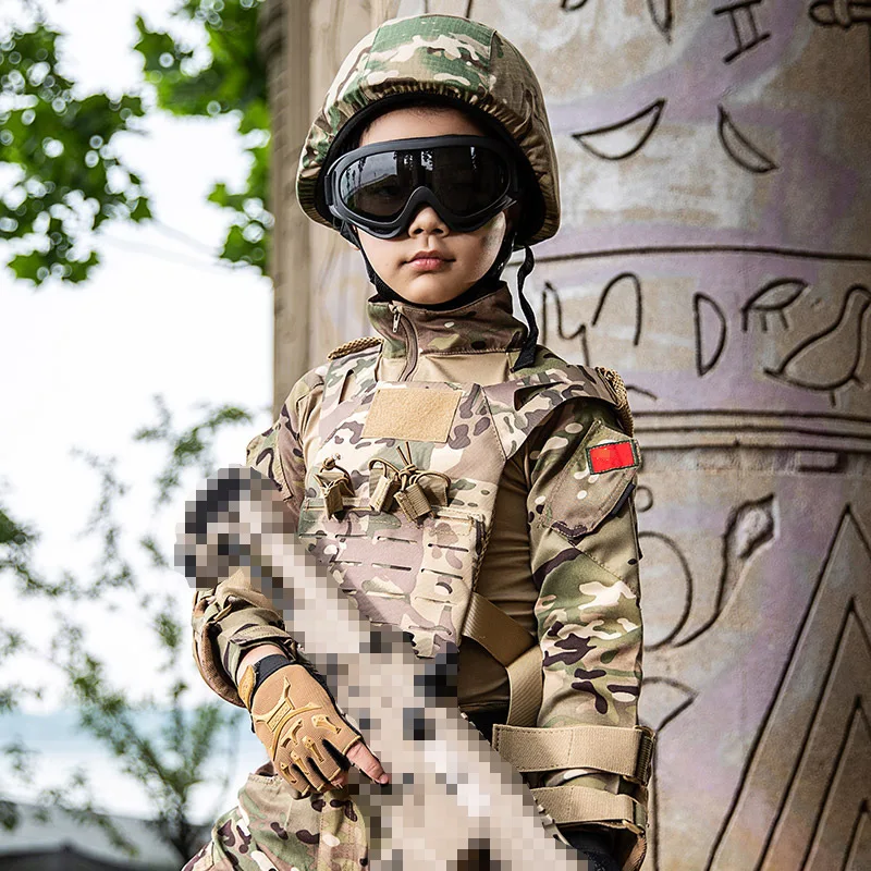

2021 Children Military Uniform Tactical Combat Boy Girl Jacket Pants Sets Camouflage Jungle 2PCs Kids Special Army Suit