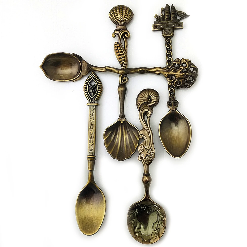 5 шт. кухонные винтажные бронзовые резные столовые приборы мини-десерты