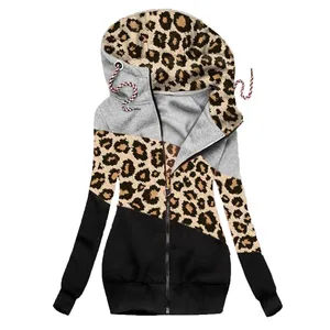 Womail для женщин больших размеров толстовки пуловеры с капюшоном женский леопардовый принт; Лоскутная работа; Осенние свитеры теплый жилет на молнии топы S-5XL #1