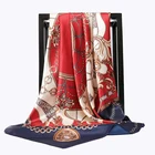 Новый Шелковый шарф с узором, женский квадратный хиджаб с принтом на цепочке, женские роскошные брендовые шали, бандана 90 см, Женский пончо-клетка