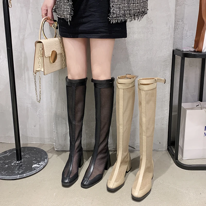 

2021 Autumn new square head fried street thick with high female boots 1328
