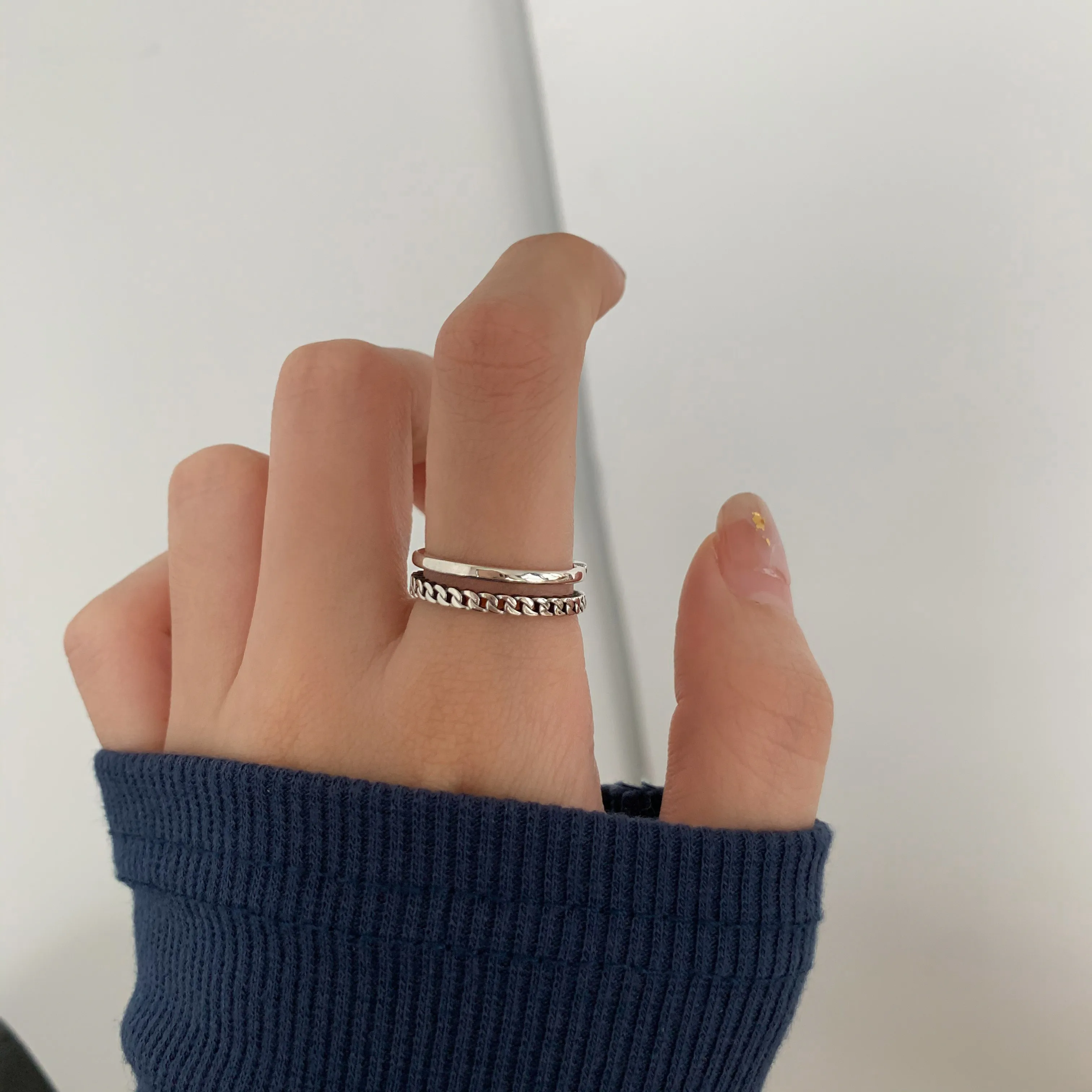 

Heavy Industry Retro Line Combination Silver Ring Female Simple Fashion Personality Design Sense Ins Normcore Style Ring