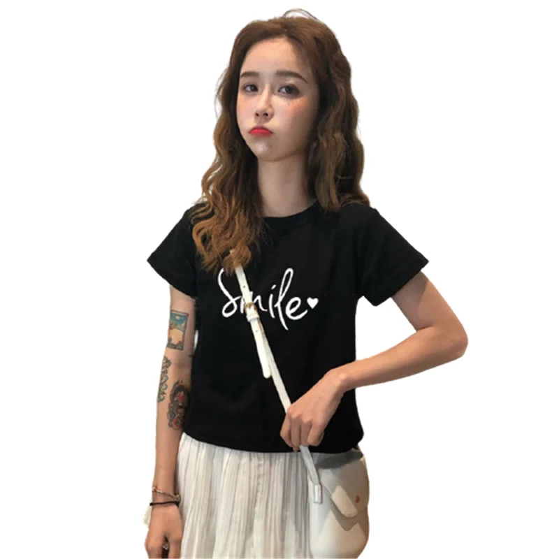 

Lovely Cute Girl T-Shirts Short Sleeve Summer Lively Style Tops Student Style Round-Neck Letter Print Casual T-Shirt Femme Tees
