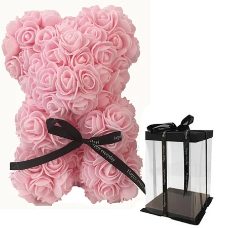 25cm with box 25 см День Святого Валентина Искусственный Красный мишка Роза цветок подарочная коробка для женщин плюшевый медведь кролик подарок - Цвет: 25cm with box