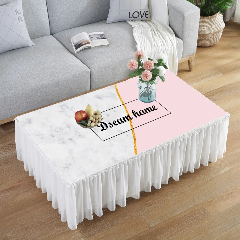 

Nordic Table Mat Lace Rectangular Table Cover Desk TV Cabinet Dust Cover Tulle Floral Table Skirt Tablecoth Decoration