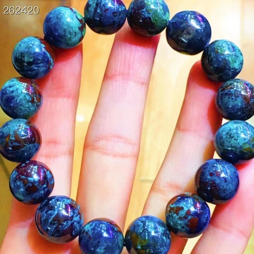 

13.5mm Natural Malachite Azurite Strong Power Green Blue Bracelet Round Beads Woman Men Azurite Bracelet Genuin