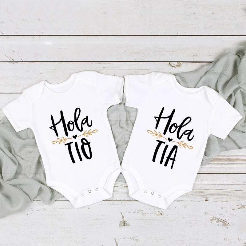 

Hola Tio Tia Pregnancy Announcement Baby Bodysuit Jumpsuit Infant Clothing Casual Overalls Pregnancy Gift for New Aunt Uncle