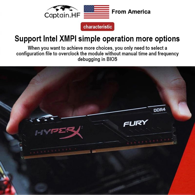 US Captain Модуль Памяти Hyper X FURY DDR4 3200 CL16 288 Pin DIMM 8GB 16GB Поддерживает Профили